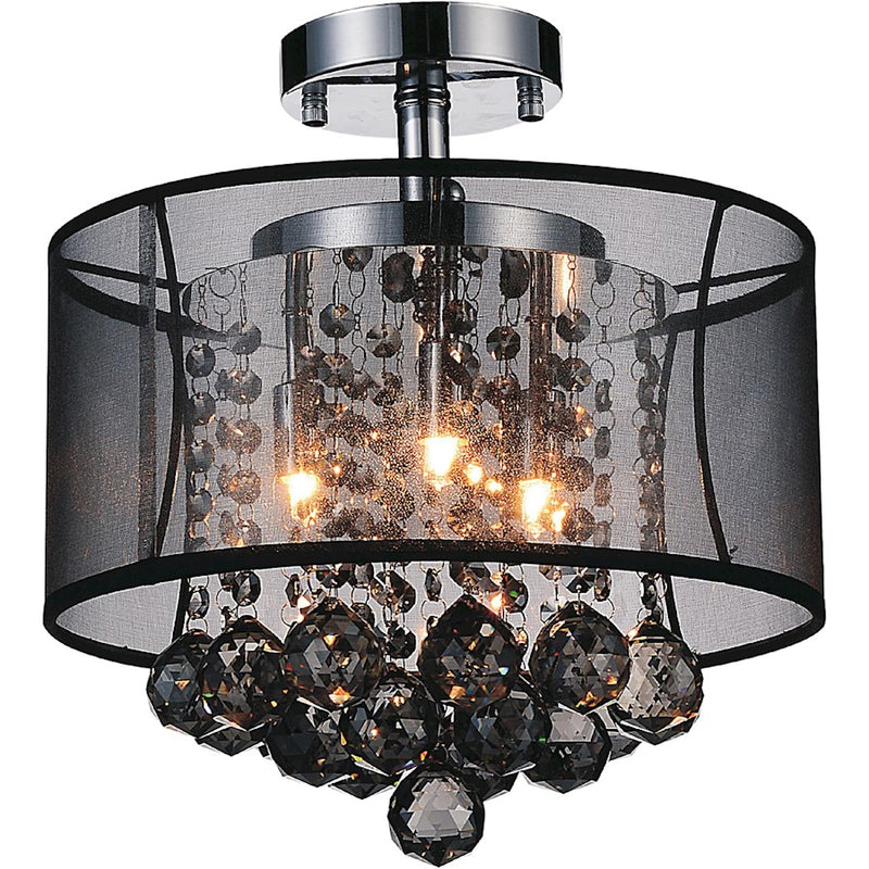 CWI Radiant 3 Light Drum Shade Flush Mount, Chrome/Black