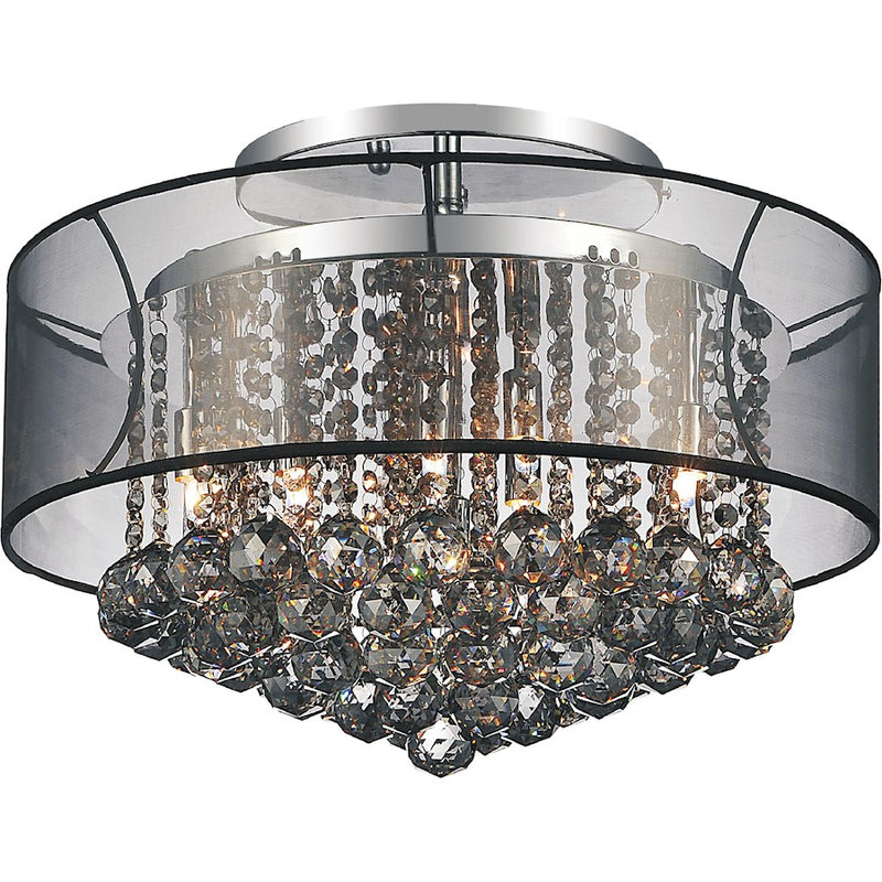 CWI Radiant 9 Light Drum Shade Flush Mount, Chrome/Black
