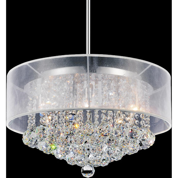 CWI Radiant 9 Light Drum Shade 20" Chandelier, Chrome/White