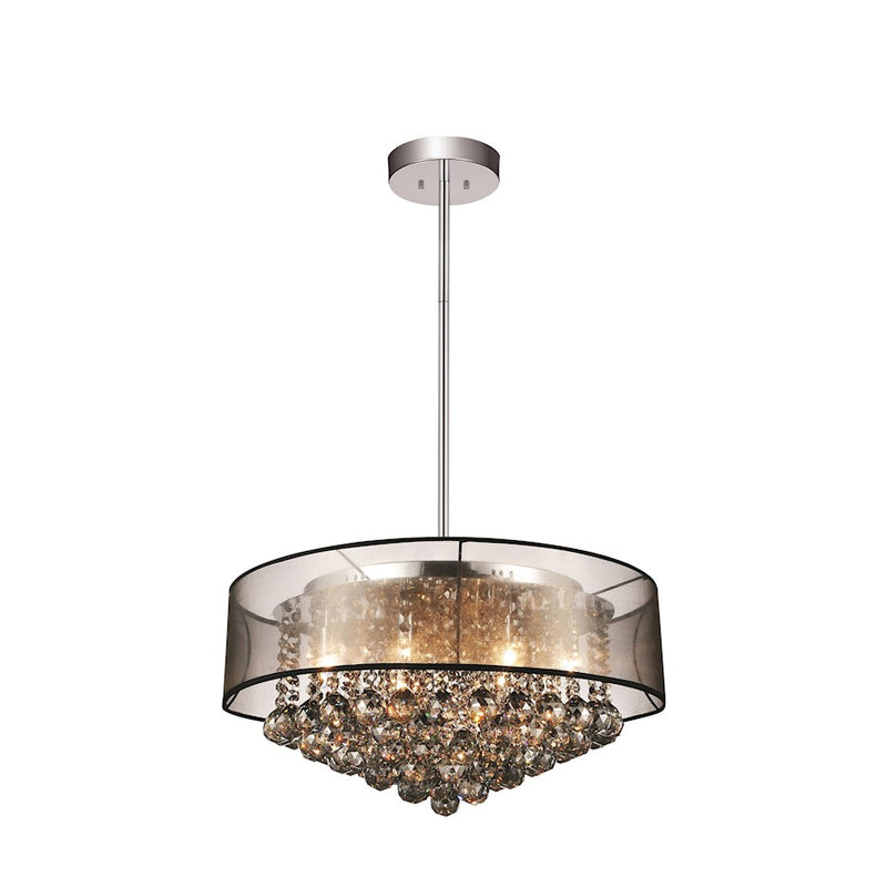 CWI Radiant 9 Light Drum Shade Chandelier, Chrome/Black