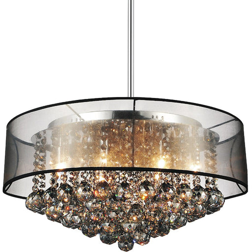 CWI Radiant 12 Light Drum Shade Chandelier, Chrome/Black