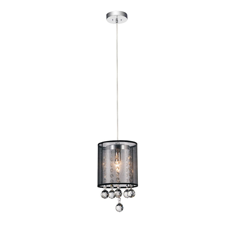 CWI Radiant 1 Light Drum Shade Mini Pendant, Chrome/Black