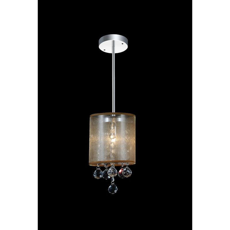 CWI Radiant 1 Light Drum Shade Mini Pendant, Chrome/Gold