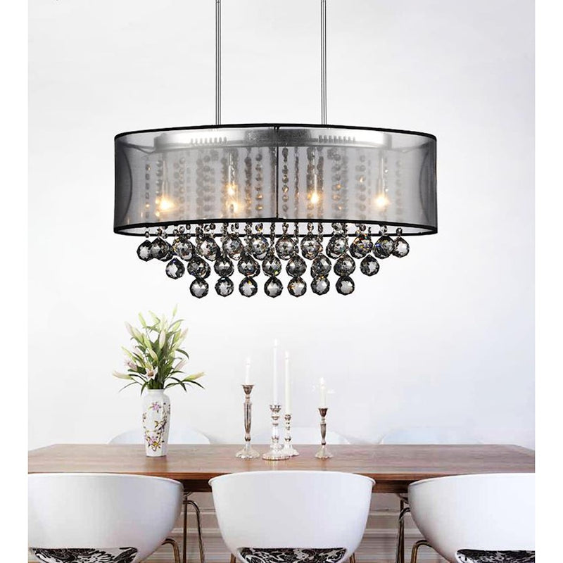 CWI Radiant 6 Light Drum Shade Chandelier, Chrome/Black