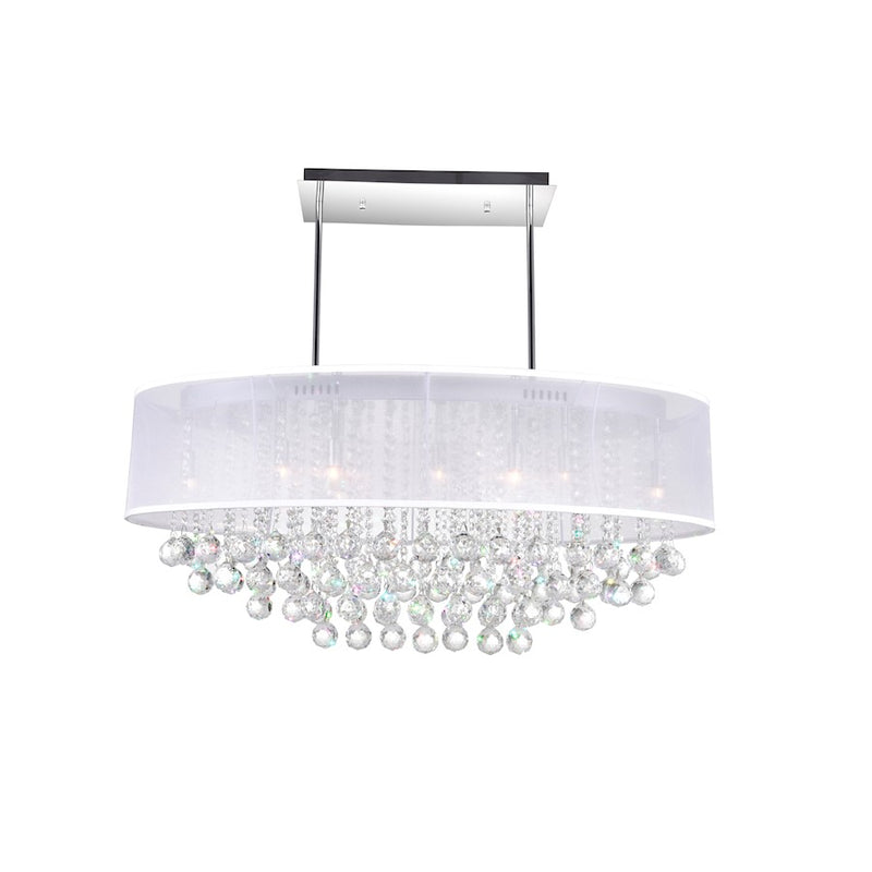 CWI Radiant 9 Light Drum Shade 36" Chandelier, Chrome/White