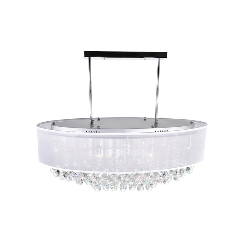 CWI Radiant 9 Light Drum Shade 36" Chandelier, Chrome/White