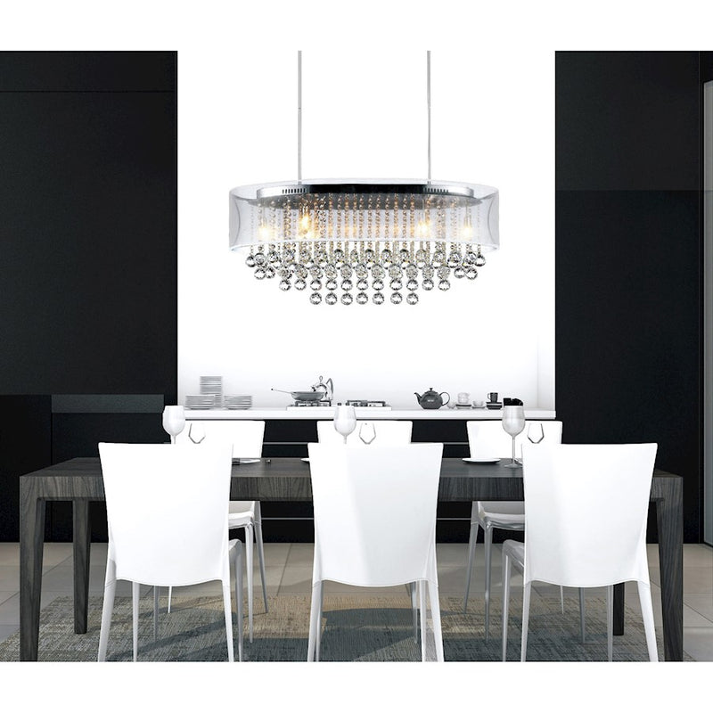 CWI Radiant 9 Light Drum Shade 36" Chandelier, Chrome/White
