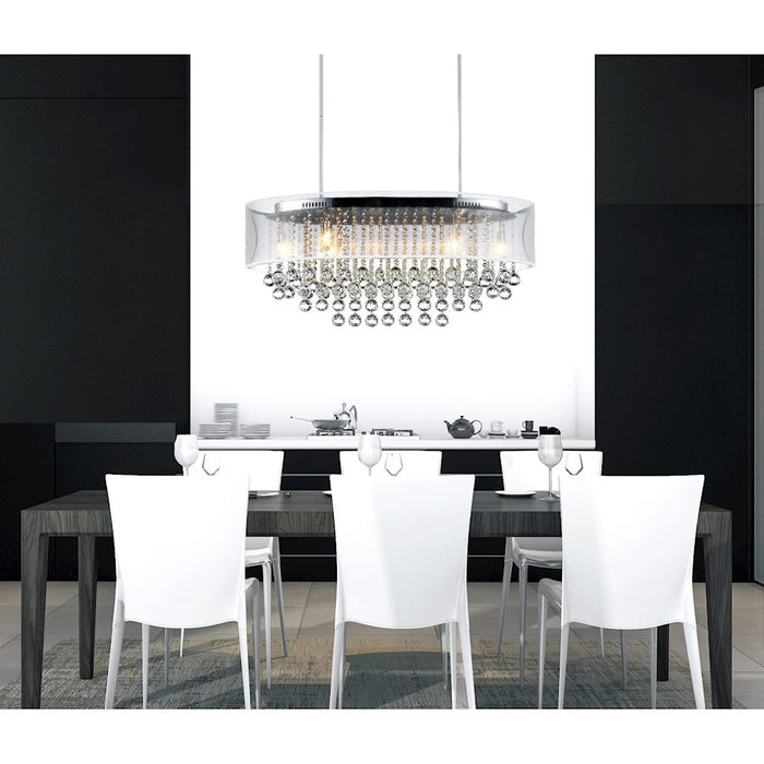 CWI Radiant 9 Light Drum Shade 36" Chandelier, Chrome/White