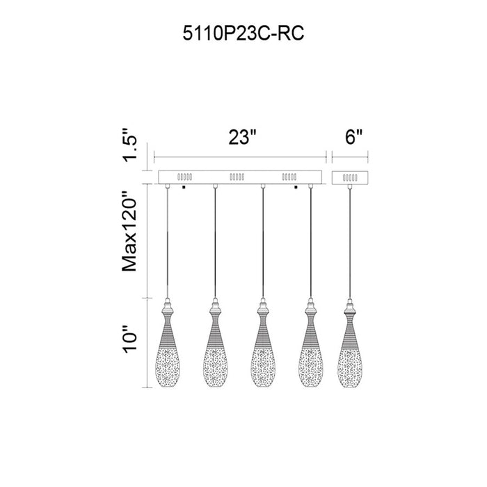 CWI Lighting Dior Multi Point 23" Pendant, Chrome