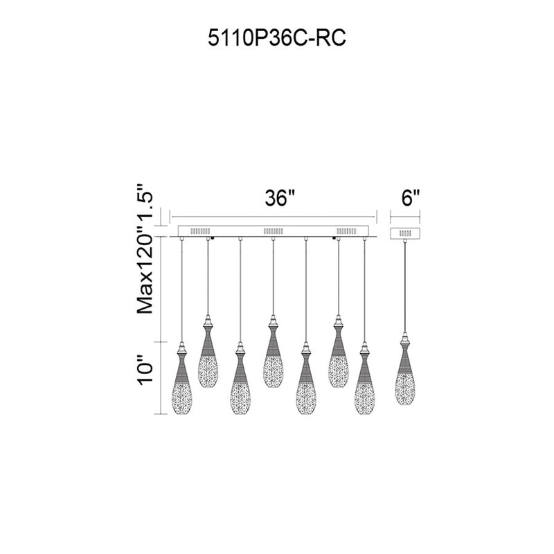 CWI Lighting Dior Multi Point 36" Pendant, Chrome