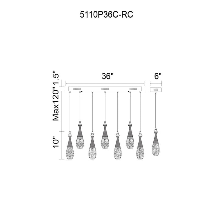 CWI Lighting Dior Multi Point 36" Pendant, Chrome