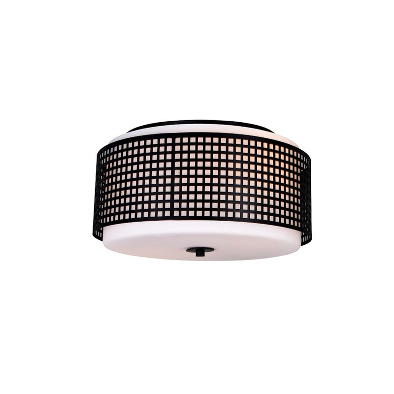 CWI Lighting Checkered 2 Light Drum Shade Flush Mount, Black/Frosted