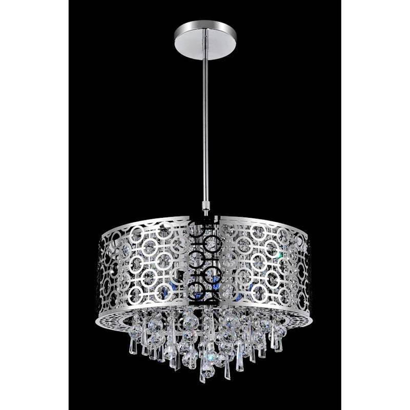 CWI Galant 5 Light 16" Drum Shade Chandelier, Stainless Steel