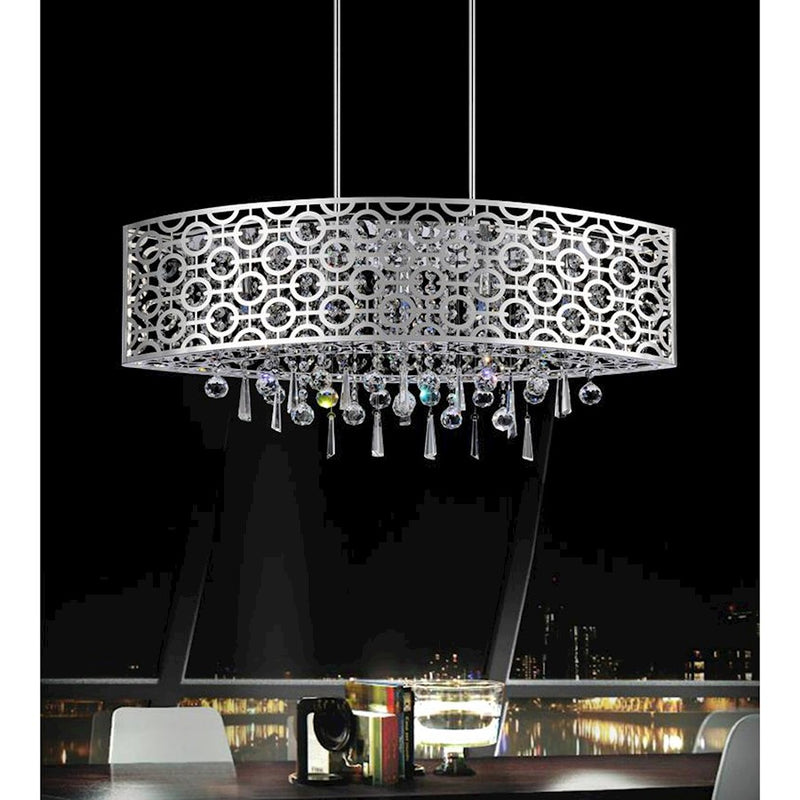 CWI Galant 5 Light Drum Shade Chandelier, Stainless Steel