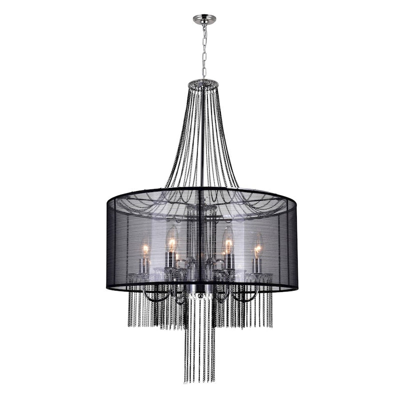 CWI Amelia 6 Light Drum Shade Chandelier, Chrome/Black