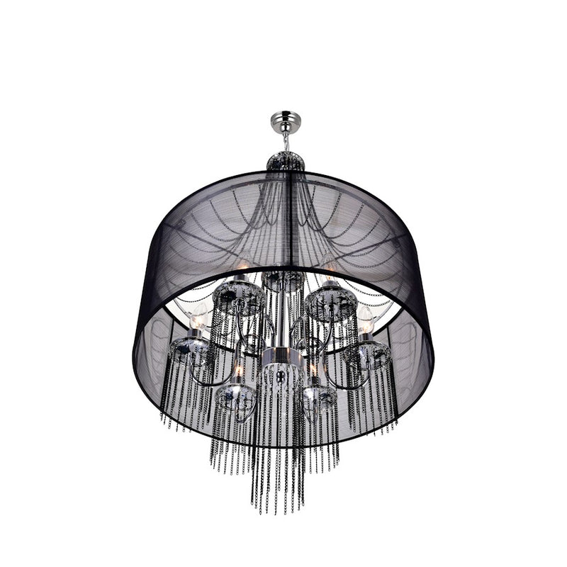 CWI Amelia 6 Light Drum Shade Chandelier, Chrome/Black