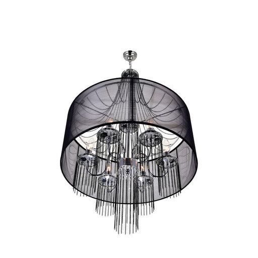 CWI Amelia 6 Light Drum Shade Chandelier, Chrome/Black