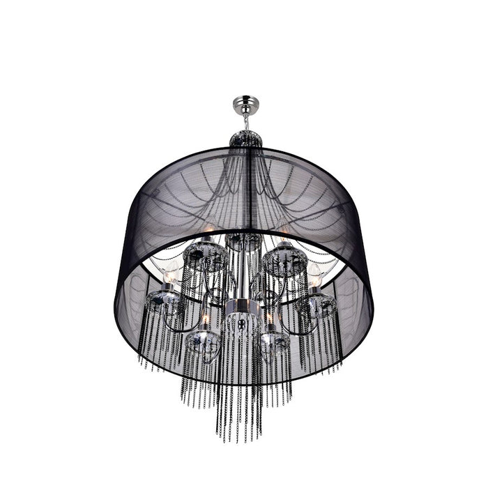 CWI Amelia 6 Light Drum Shade Chandelier, Chrome/Black