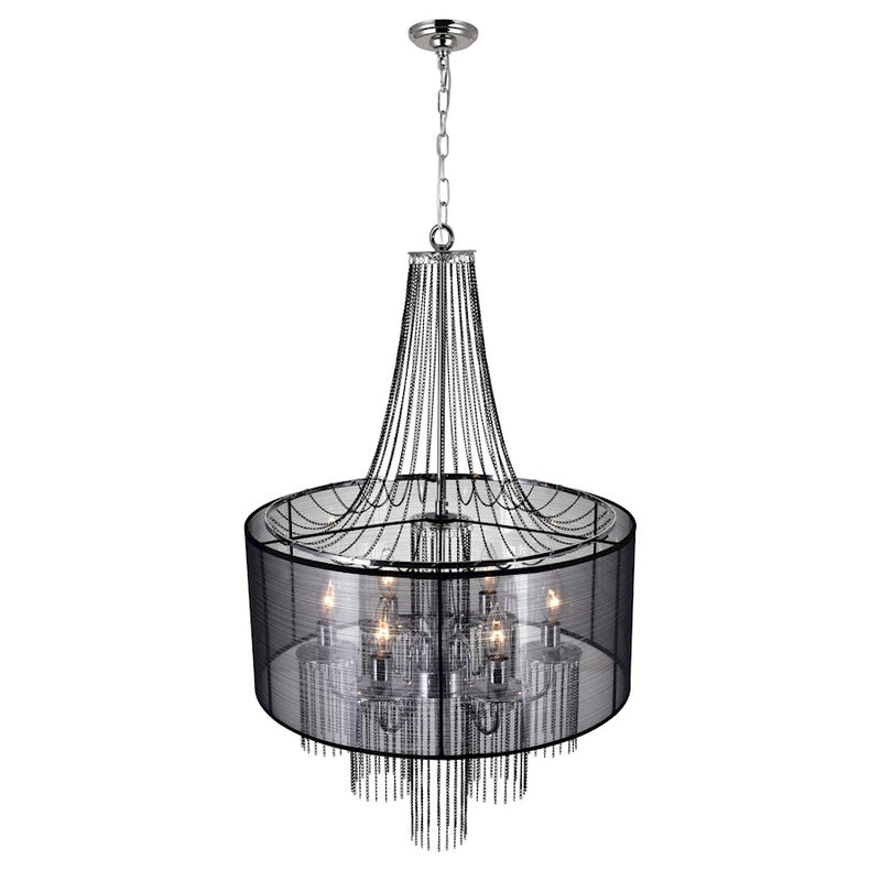 CWI Amelia 6 Light Drum Shade Chandelier, Chrome/Black