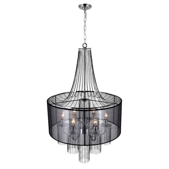 CWI Amelia 6 Light Drum Shade Chandelier, Chrome/Black