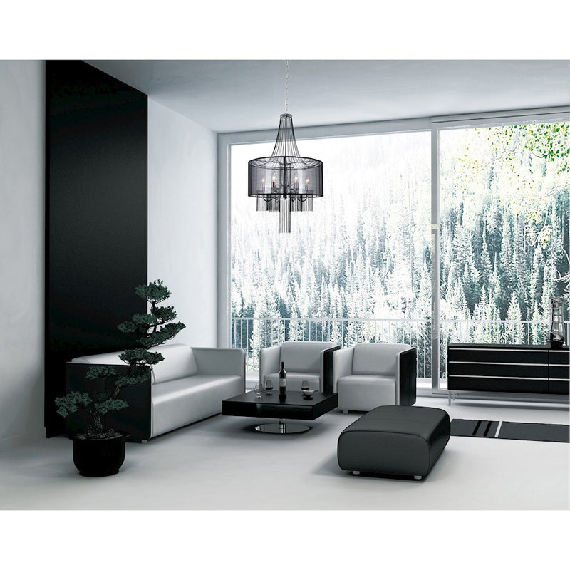CWI Amelia 6 Light Drum Shade Chandelier, Chrome/Black