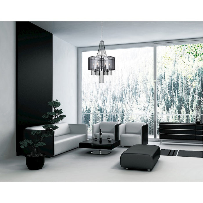 CWI Amelia 6 Light Drum Shade Chandelier, Chrome/Black
