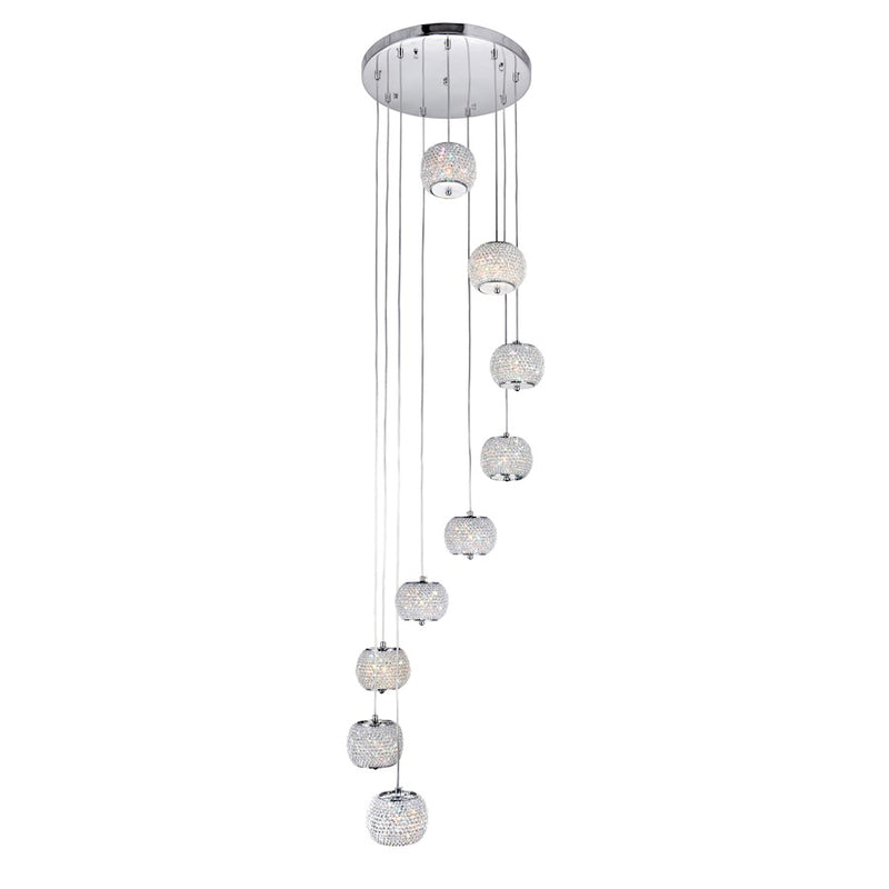 CWI Lighting Tiffany 9 Light Multi Light Pendant, Chrome