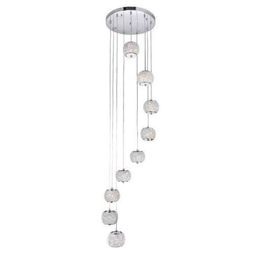 CWI Lighting Tiffany 9 Light Multi Light Pendant, Chrome - 5476P20C-9