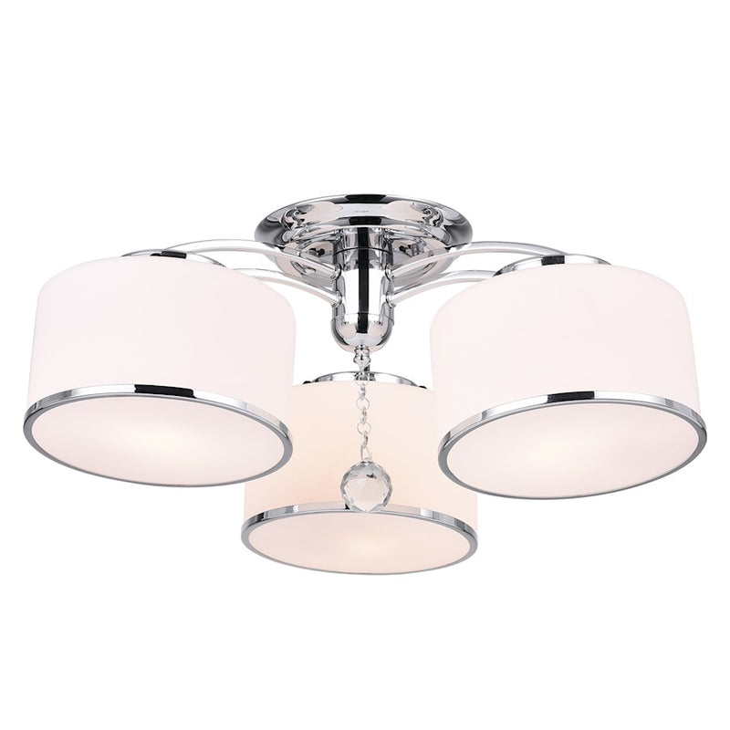 CWI Frosted 3 Light Drum Shade Flush Mount, Chrome/Off White