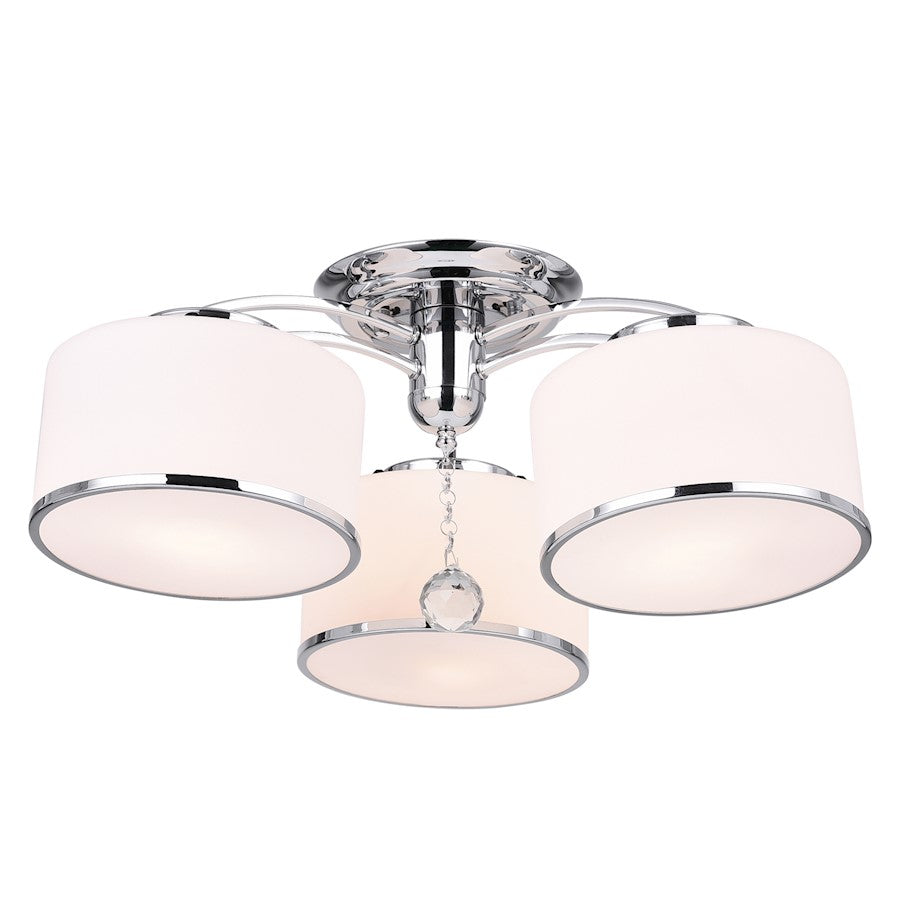 CWI Frosted 3 Light Drum Shade Flush Mount, Chrome/Off White - 5479C24C-3