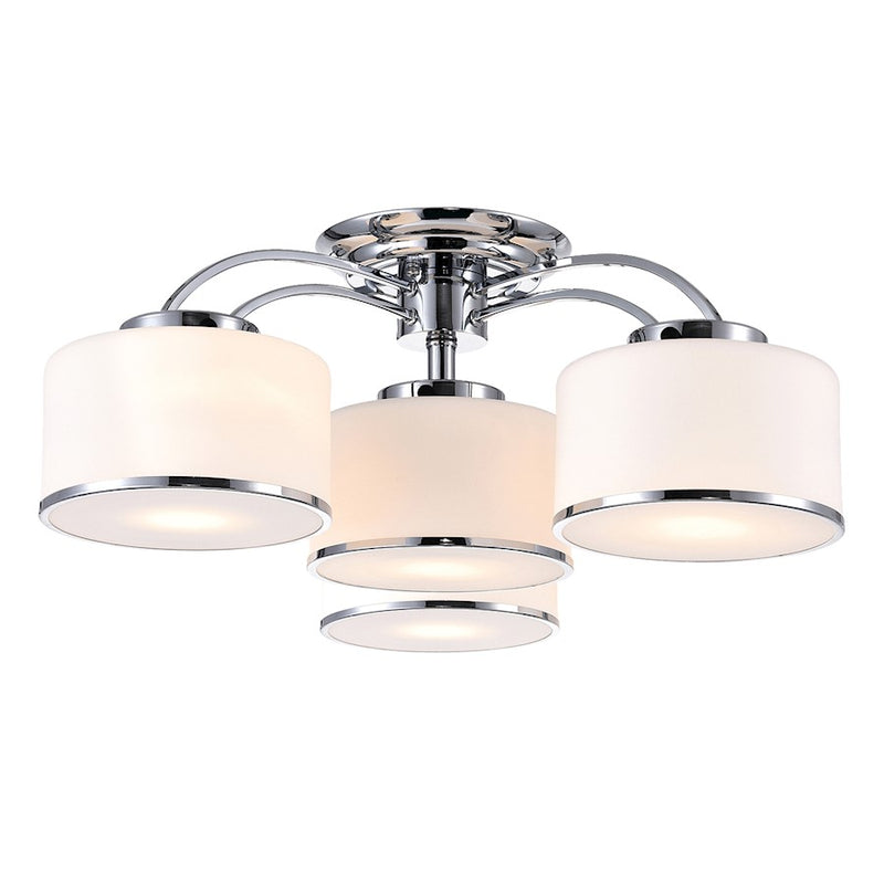 CWI Frosted 4 Light Drum Shade Flush Mount, Chrome/Off White