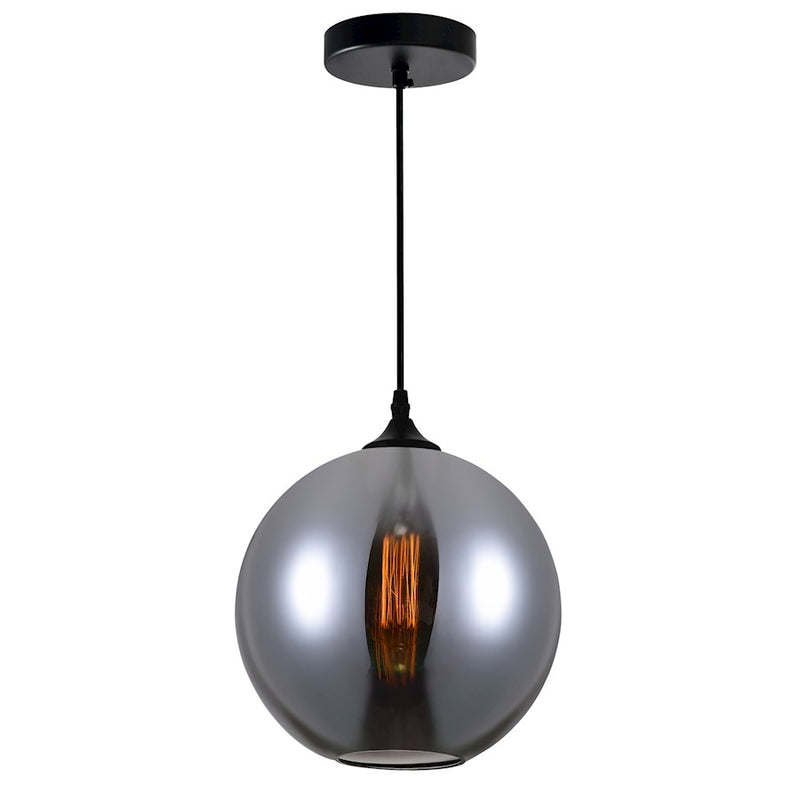 CWI Lighting Glass 1 Light 10" Down Mini Pendant, Black/Smoke