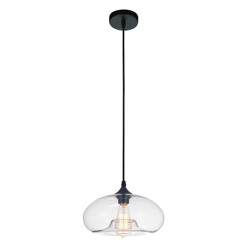 CWI Lighting Glass 1 Light Down Mini Pendant, Black/Clear