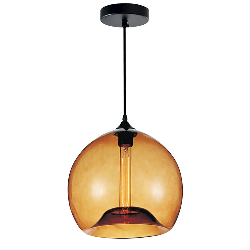 CWI Lighting Glass 1 Light 12" Down Mini Pendant, Black/Amber
