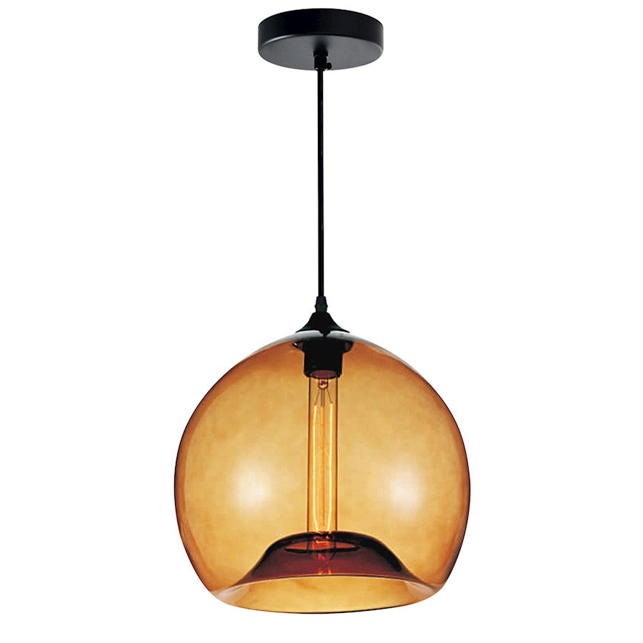 CWI Lighting Glass 1 Light 12" Down Mini Pendant, Black/Amber - 5553P12-Amber