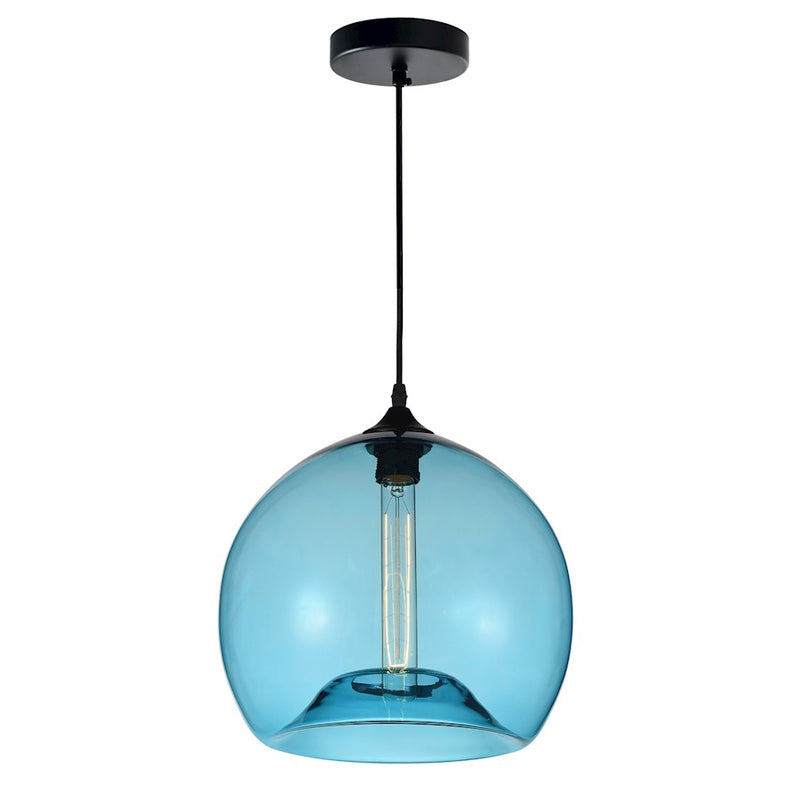 CWI Lighting Glass 1 Light 12" Down Mini Pendant, Black/Blue