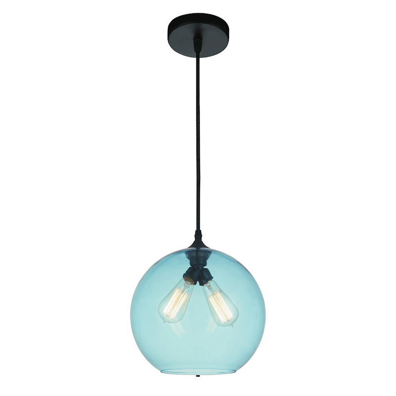 CWI Lighting Glass 2 Light Down Mini Pendant, Black/Blue