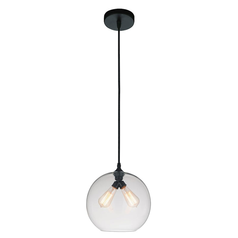 CWI Lighting Glass 2 Light Down Mini Pendant, Black/Clear