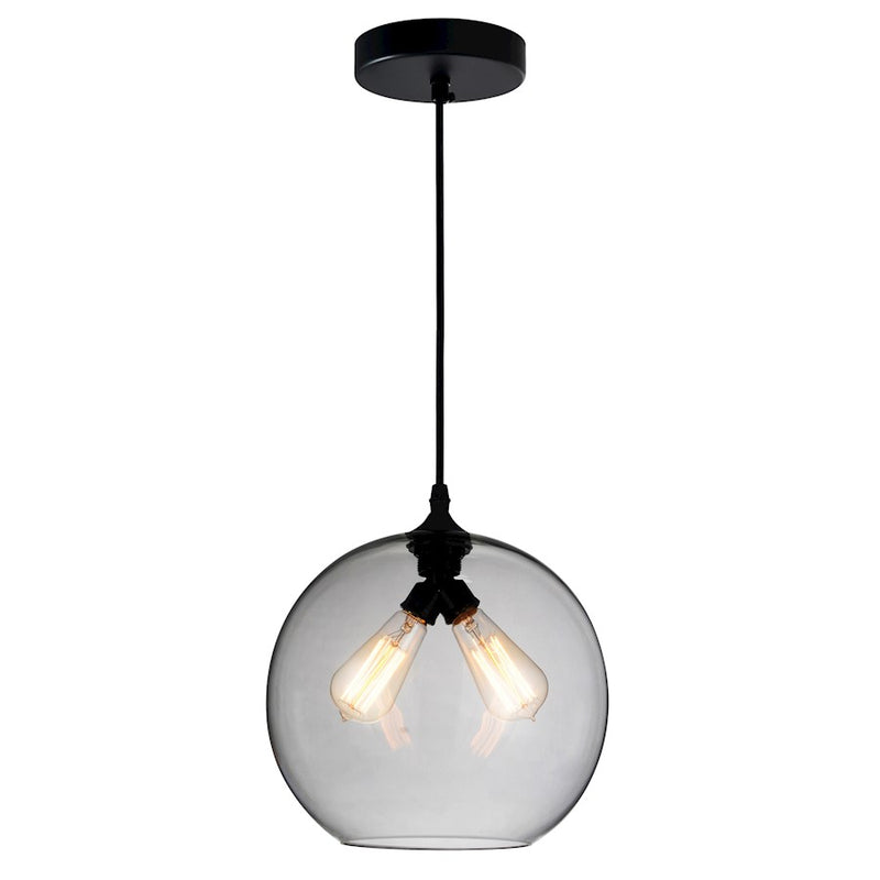 CWI Lighting Glass 2 Light Down Mini Pendant, Black/Smoke