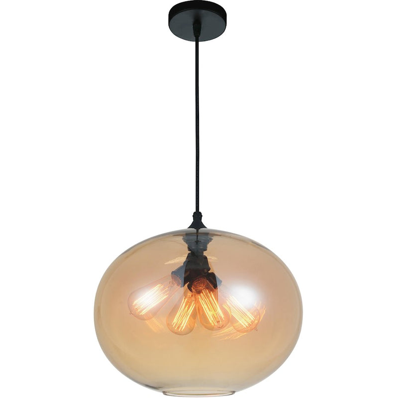 CWI Lighting Glass 4 Light Down Pendant, Black/Amber
