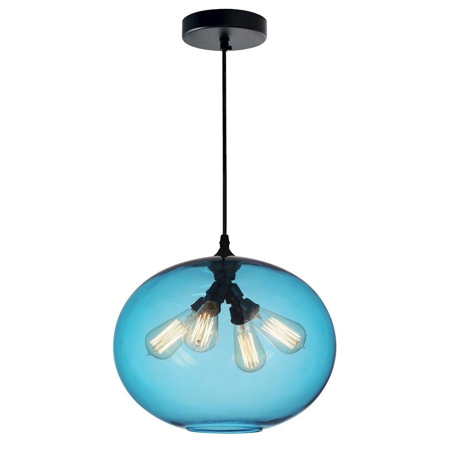 CWI Lighting Glass 4 Light Down Pendant, Black/Blue - 5553P16-Blue