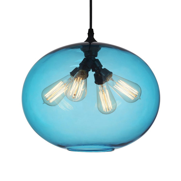 CWI Lighting Glass 4 Light Down Pendant, Black/Blue