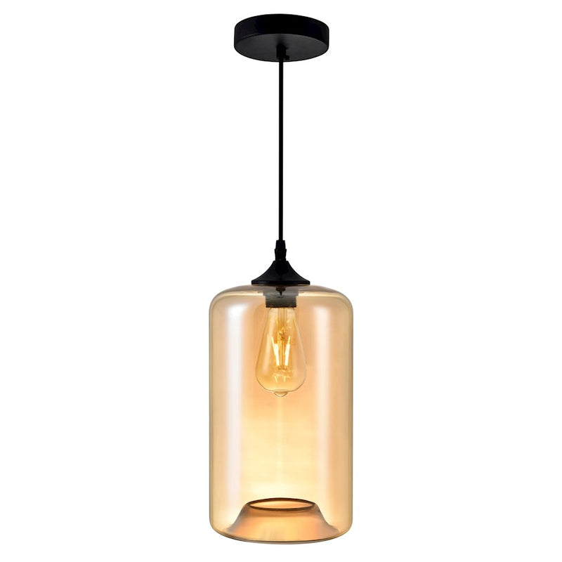CWI Lighting Glass 1 Light Down Mini Pendant, Black/Cognac