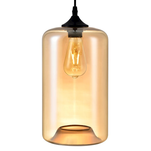 CWI Lighting Glass 1 Light Down Mini Pendant, Black/Cognac