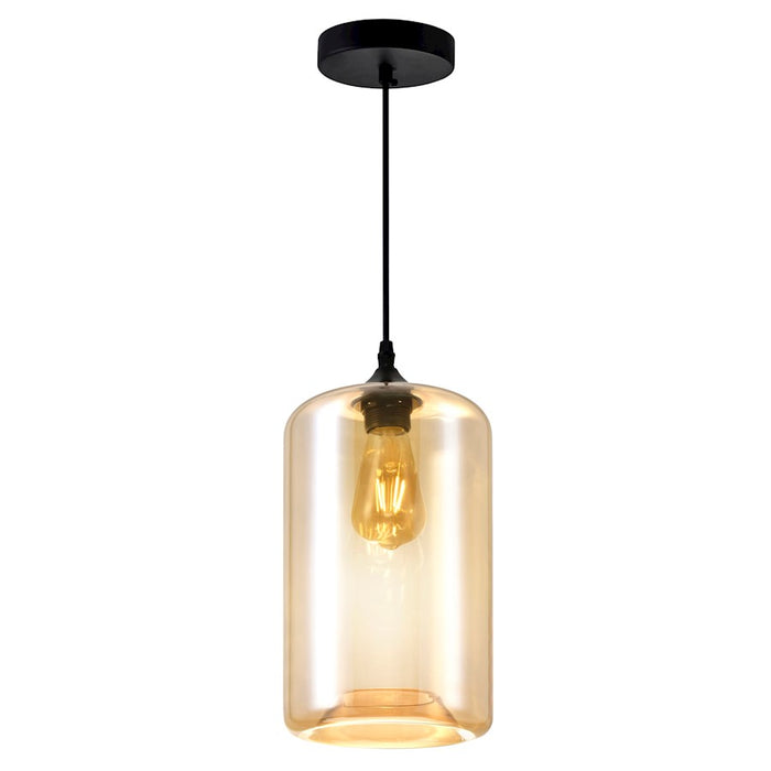 CWI Lighting Glass 1 Light Down Mini Pendant, Black/Cognac