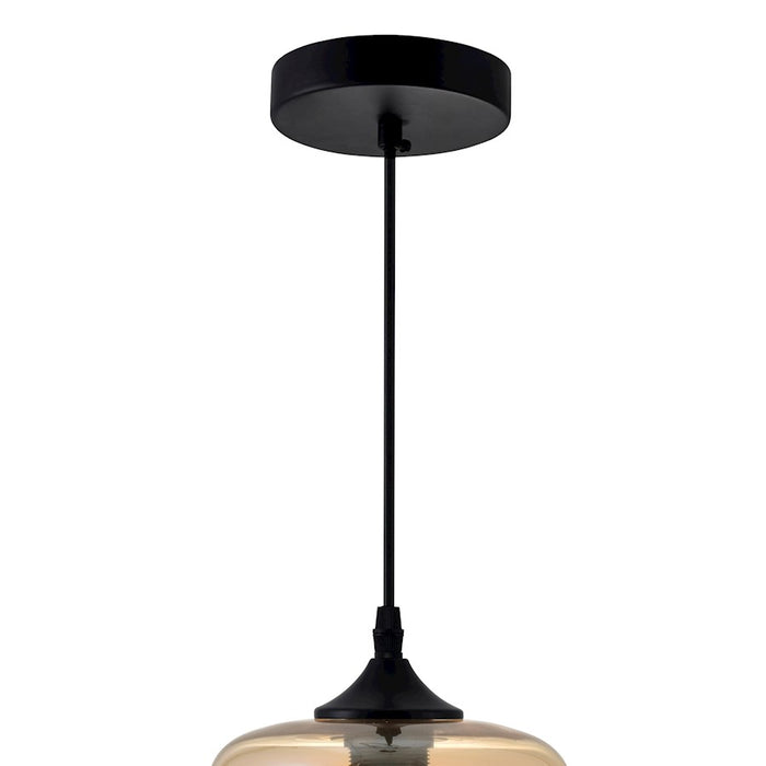 CWI Lighting Glass 1 Light Down Mini Pendant, Black/Cognac
