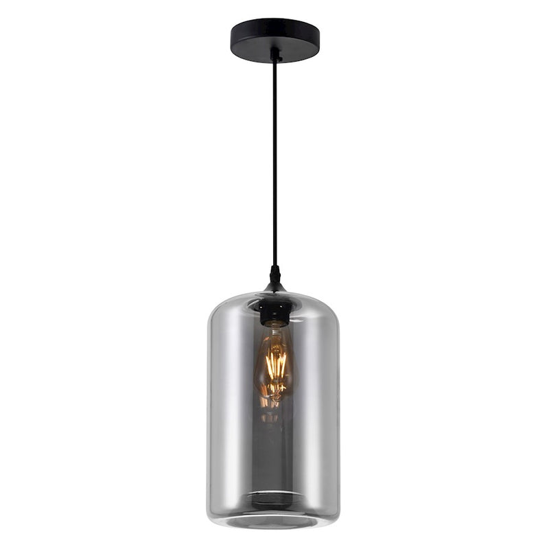 CWI Lighting Glass 1 Light 7" Down Mini Pendant, Black/Smoke