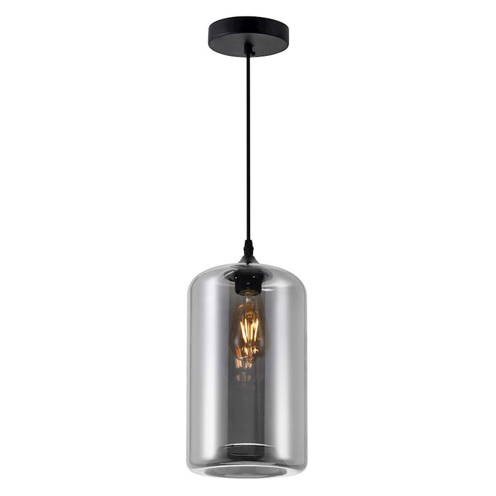 CWI Lighting Glass 1 Light 7" Down Mini Pendant, Black/Smoke - 5553P7-Smoke