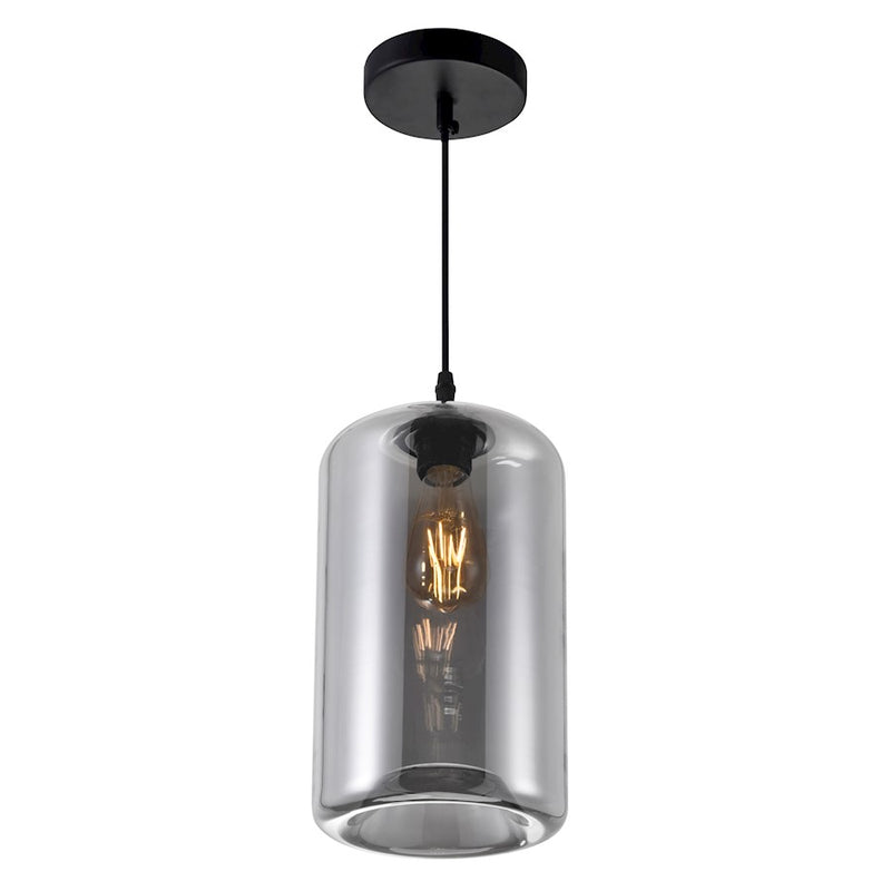 CWI Lighting Glass 1 Light 7" Down Mini Pendant, Black/Smoke