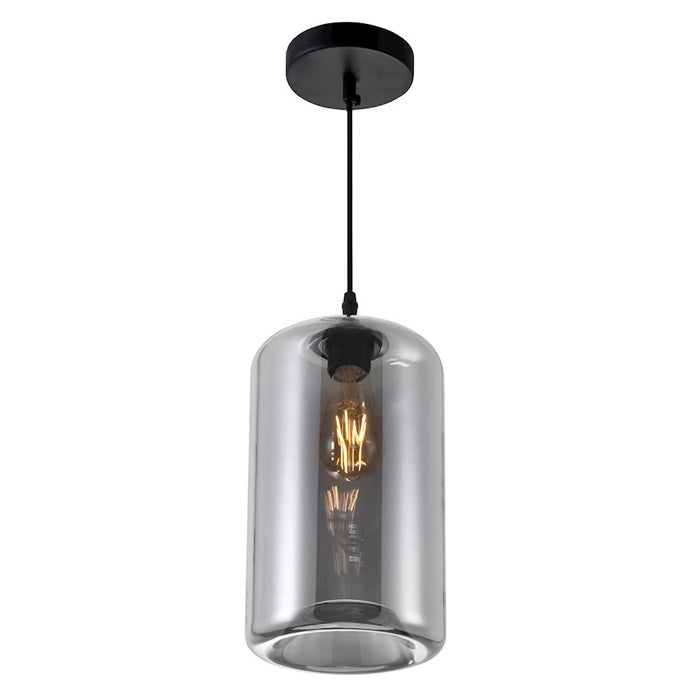 CWI Lighting Glass 1 Light 7" Down Mini Pendant, Black/Smoke